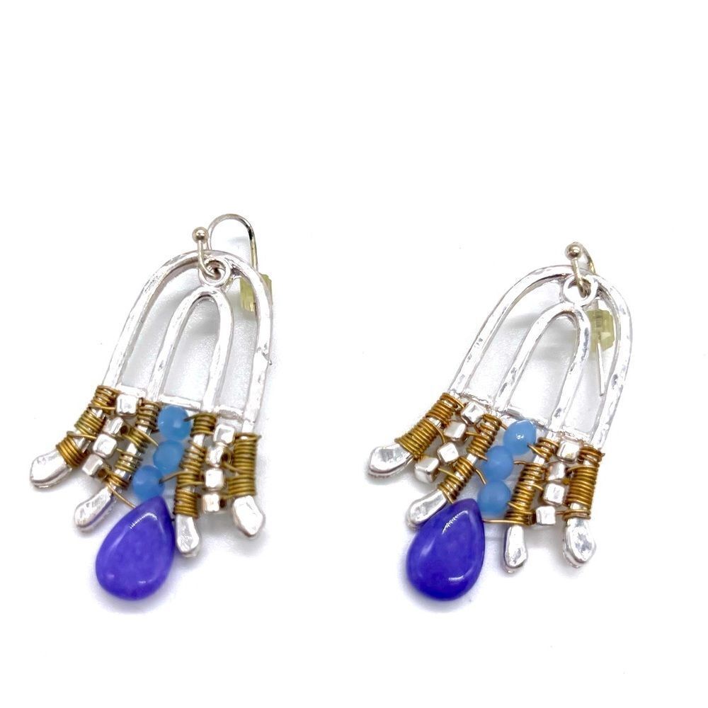 Chandelier Earrings with Purple Stone on silver-tone